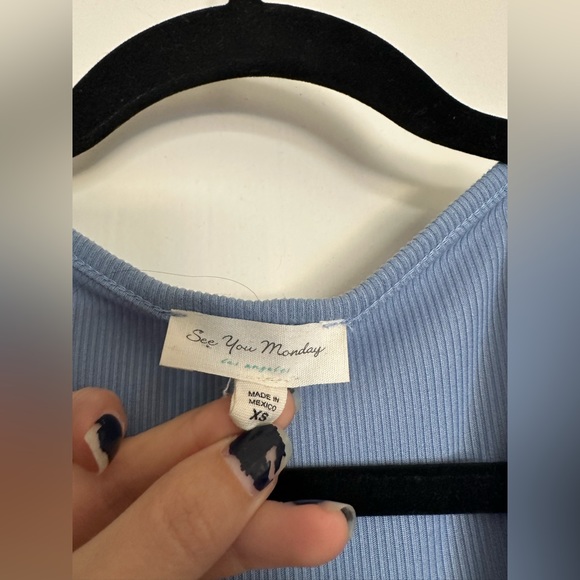 See you Monday light blue ribbed tiered maxi dress - Picture 3 of 5